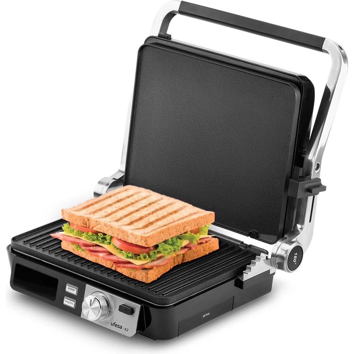 Ufesa Sandwich Maker K2 2000 W, Griglia a contatto, Argento