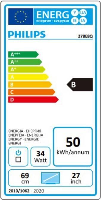 Energy Label Philips 278e8qjab/00 (1920 x 1080 pixels, 27")