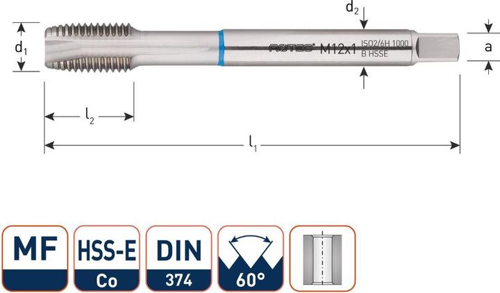 Actual product image Rotec 335.1410I HSS-E INOX Maschinengewinde DL DIN 374B MF14x1,0
