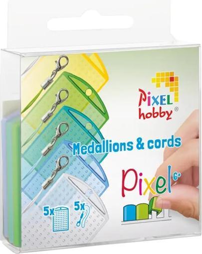 Pixelhobby Pixel Set mit 5 Medaillon und Farbkordeln grün - blau mix transparent