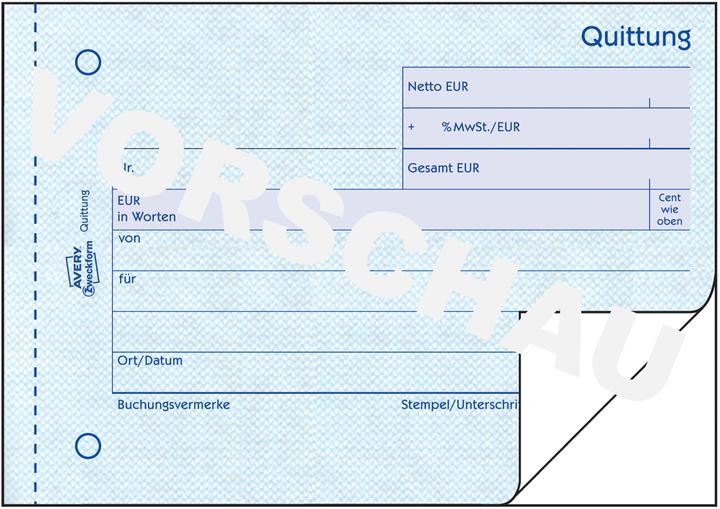 Actual product image Avery Receipt VAT shown separately (50x)