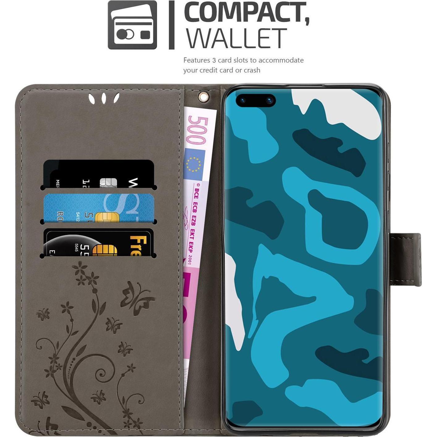 Thumbnail - Cadorabo Flower Book Cover (Huawei P40 Pro), Smartphone Hülle, Grau