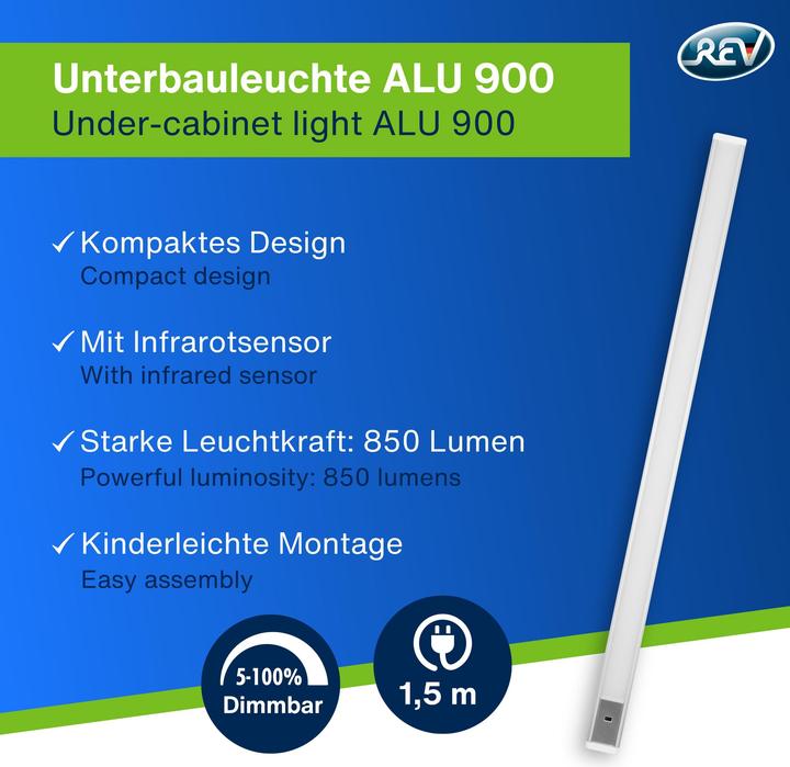 Produktbild REV LED-Unterbauleuchte Alu, 10W, 3000K, 850lm, warmweiss, IP20, 90 cm (850 lm)