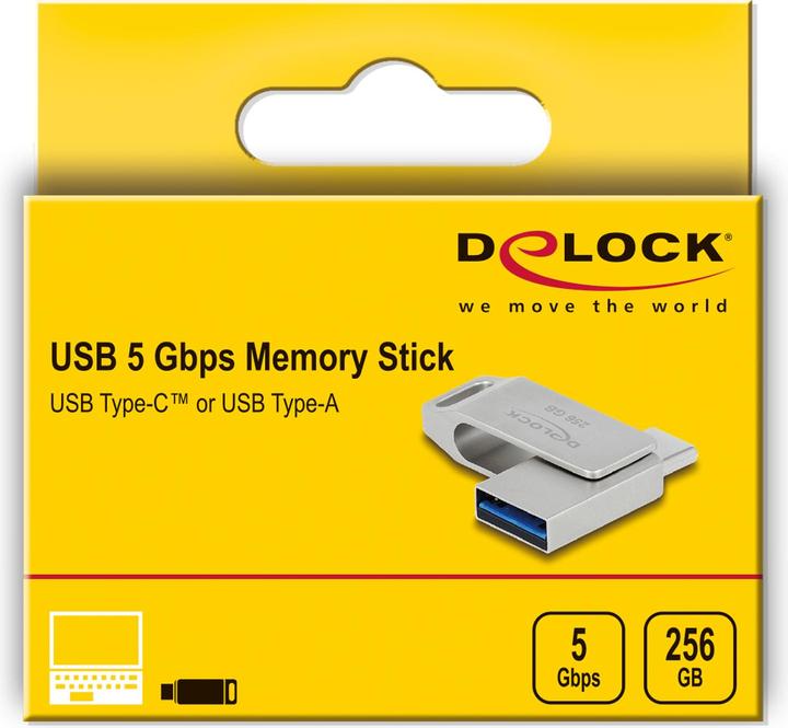 Produktbild Delock USB 5 Gbps USB-C + Typ-A Speicherstick 256 GB - Metallgehäuse (256 GB, USB-A, USB-C)