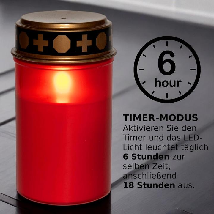 Produktbild Novaliv LED Grablicht ohne Batterie und Timer 6/18 rot 4x Dauerbrenner LED Flackereffekt inkl. Batte (4 x)