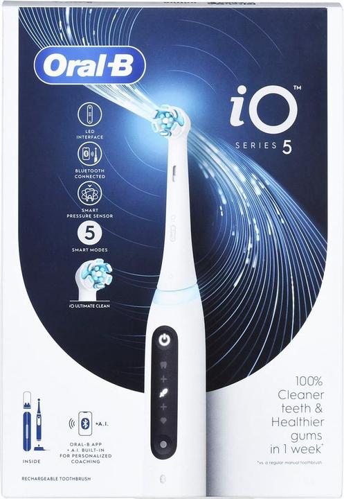 Productafbeelding Oral-B Elektrische tandenborstel iO5 Oplaadbaar, Voor volwassenen, Inclusief aantal opzetborstels 1, Wit (Oscillerende tandenborstel)
