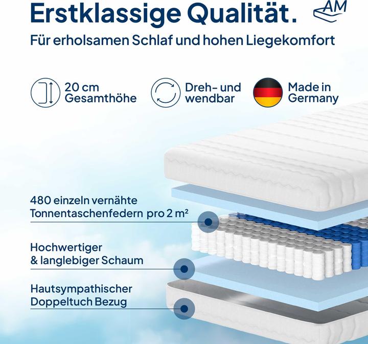 Produktbild AM Qualitätsmatratzen Orthopädische 7-Zonen Taschenfederkernmatratze (130 x 200 cm, Federkern)