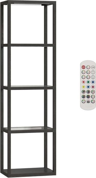 Swisshandel24 RGB Stehlampe mit Glasregalen, 4-Ebenen-LED, Fernbedienung, Musiksynchronisation, Schwarz