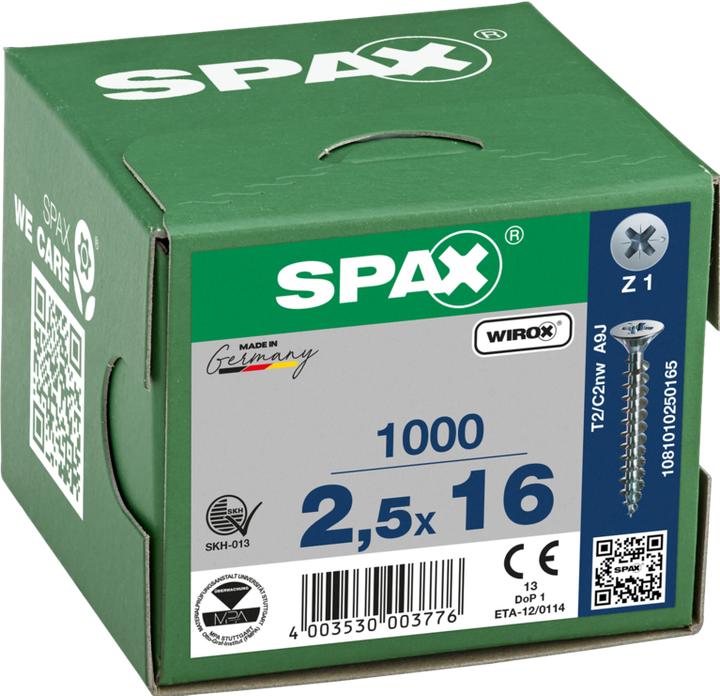 Immagine prodotto Spax Testa Svasata Nervature Del Freno Incavo Trasversale Z1 Completamente Filettato Wirox (1000 Viti per pezzo)