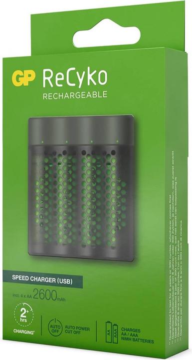 Produktbild GP Batteries ReCyko M451/270 4-Port USB Ladegerät inkl.4xAA NiMh 2600mAh (5 Stk., AA, AAA, 2600 mAh, Ladegerät inkl. Akku)