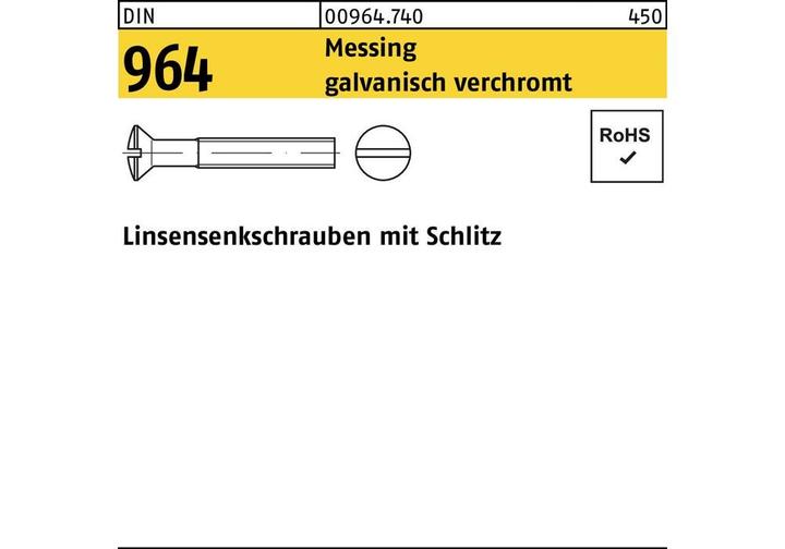 Produktbild Linsensenkschraube DIN 964 Schlitz M 5 x 40 Messing galvanisch verchromt (200 Schrauben pro Stück)
