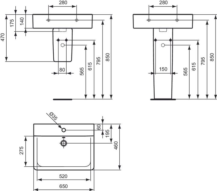 Actual product image Ideal Standard Connect Cube Wash basin 650mm E7729, 1 tap hole (460 mm, 650 mm)