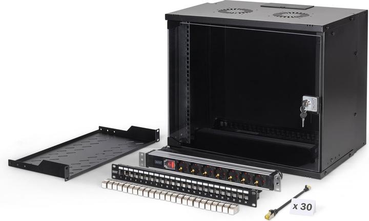 Digitus 19" Netzwerk-Set, 9HE Wandgehäuse und Zubehör, sw SOHO PRO Version (9 HE, 19 Zoll Rack)