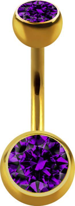 Actual product image Star Piercing Banana gold plated with two balls crystal violet (without brass, Surgical steel 316L)