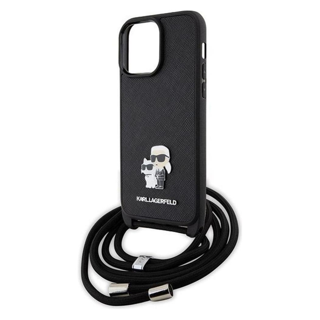 Karl Lagerfeld KLHCP14XSAKCPSK IPhone 14 Pro Max 6.7" Hardcase Czarny/black Crossbody Saffiano Metal (Apple IPhone 14 Pro Max), Smartphone Hülle,