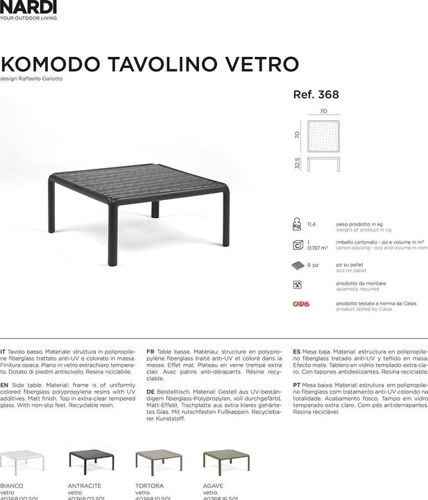 Actual product image Nardi Komodo Tavolino Vetro