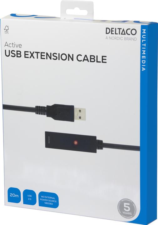 Actual product image Deltaco Cable USB 2.0, 20.0m, black (20 m, USB 2.0)
