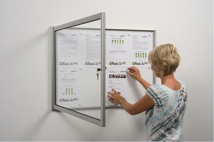 Actual product image Wsm Hinged door display case 8 x DIN A4 W930xH680mm frame angular for indoor use