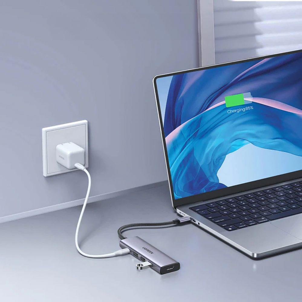 Thumbnail - Ugreen HUB CM511 15597 5in1 USB-C - USB-C PD / HDMI / 3x USB-A 3.0 - gray (USB-C, 5 Ports), Dockingstation + USB Hub, Gr...