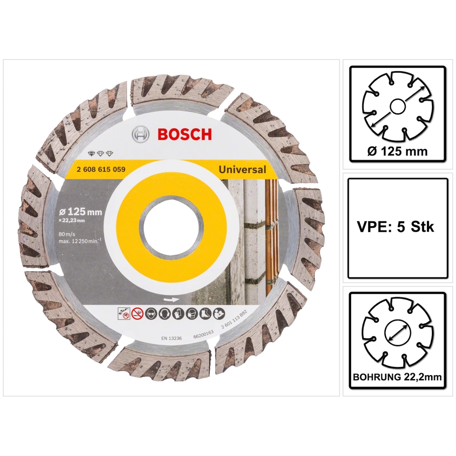 Bosch Professional, Sägeblatt, Bosch Standard for Universal Diamanttrennscheibe 125 x 22,23 mm 5 Stk. ( 5x 2608615059 ) ...