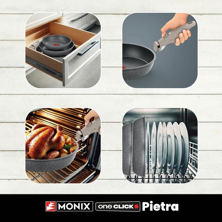 Actual product image Monix One Click Pietra 8-Piece Cookware Set with Removable Handle and Induction Compatibility (Frying pan, Pot, Aluminium)