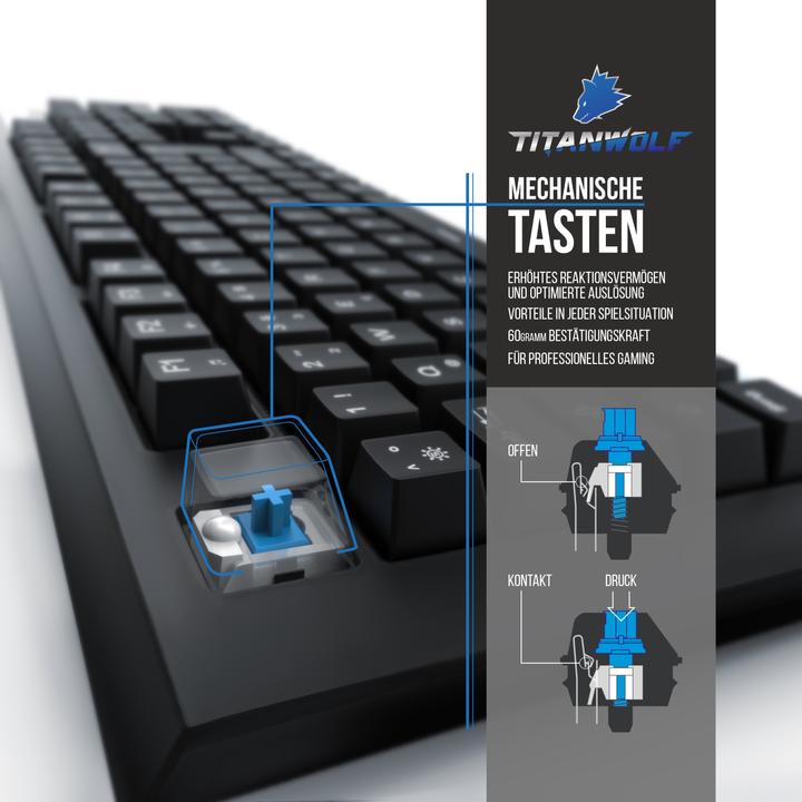 Produktbild Titanwolf Gaming Tastatur mechanische Tastatur „Imperial“ Deutsches-Layout / RGB LED Beleuchtung (Deutschland, Kabelgebunden)