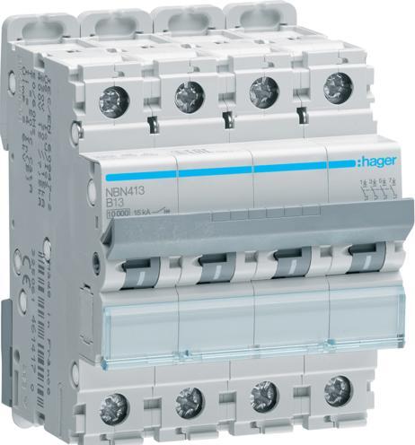 Produktbild Hager HAG NBN413 Leitungsschutzschalter 4 polig 10kA B-Charakteristik 13A 4 Module
