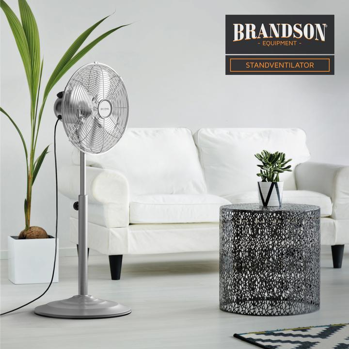 Produktbild Brandson Standventilator 34cm Ø, Oszillation 80°, Neigbar 30°, 35W, Standlüfter, silber (54 dB)