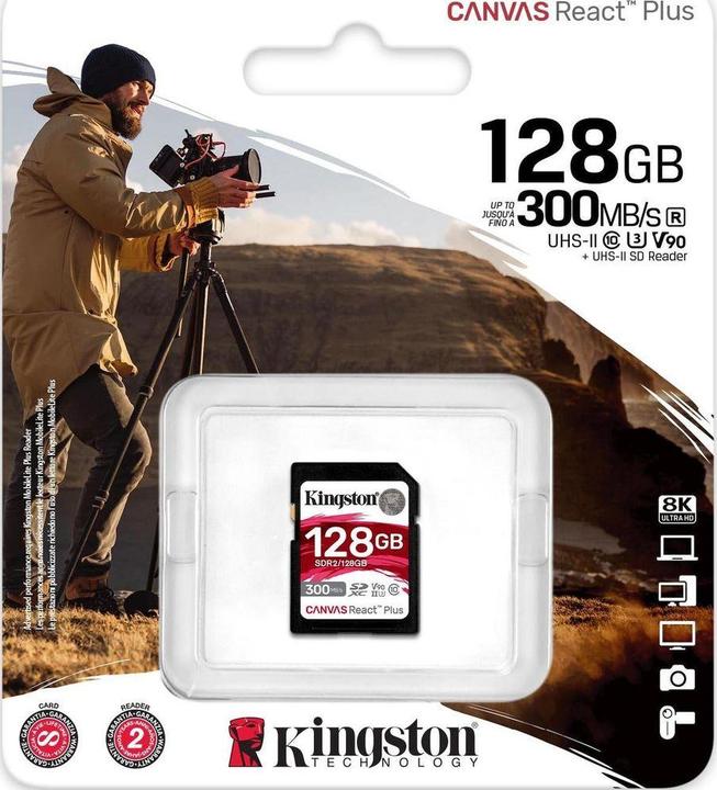 Actual product image Kingston Canvas React Plus (128 GB, SDXC, U3, UHS-II)