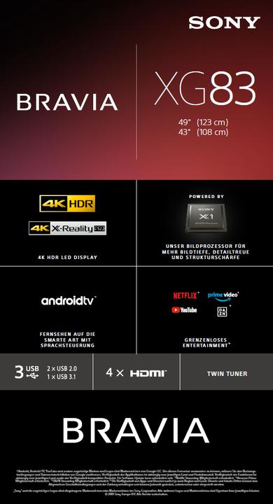Image du produit Sony KD49XG8305 (49", LCD, 4K, 2019)
