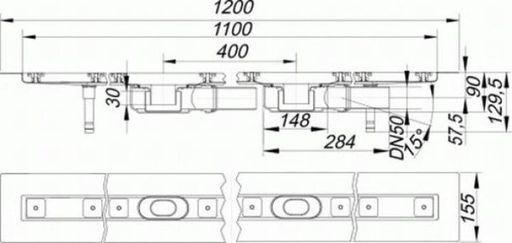 Produktbild Dallmer Duschrinne CeraLine PLAN 2 Abläufe 521934, F 1100mm, DN 50 Bauhöhe 90mm (1100 mm)