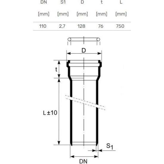 Thumbnail - Magnaplast, Zubehör Sanitärinstallation, PIPE INTERNAL D110 0.75M PP