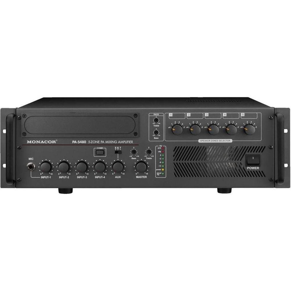 Monacor PA-5480 480 W amplificatore ELA a 5 zone (Amplificatore), Amplificatore stereo, Nero