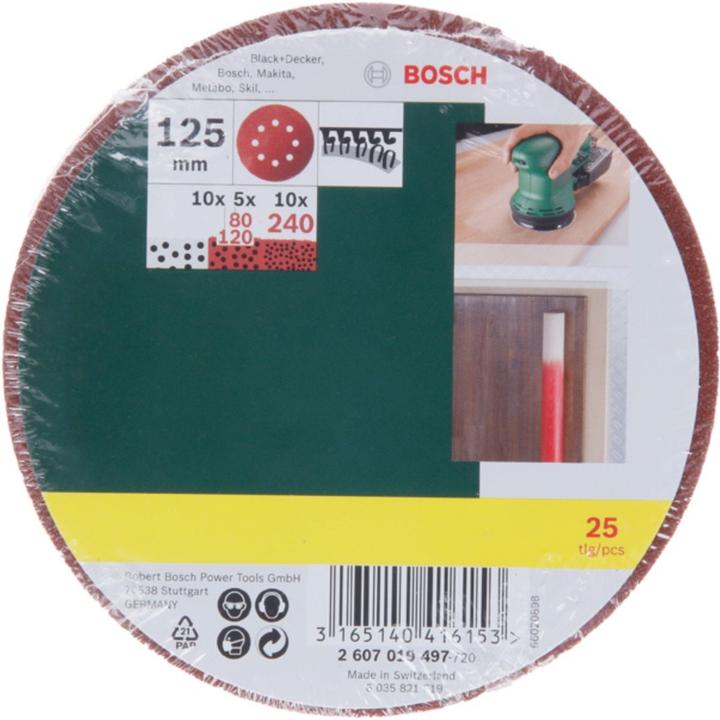 Produktbild Bosch Zubehör Schleifblatt-Set für Exzenterschleifer, 25-teilig, 8 Löcher, 125 mm, 80 - 240 (120, 240, 80)
