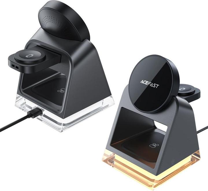 Acefast E17 MagSafe 3in1 induktives Ladegerät + USB-A USB-C-Kabel – Schwarz (20.50 W)