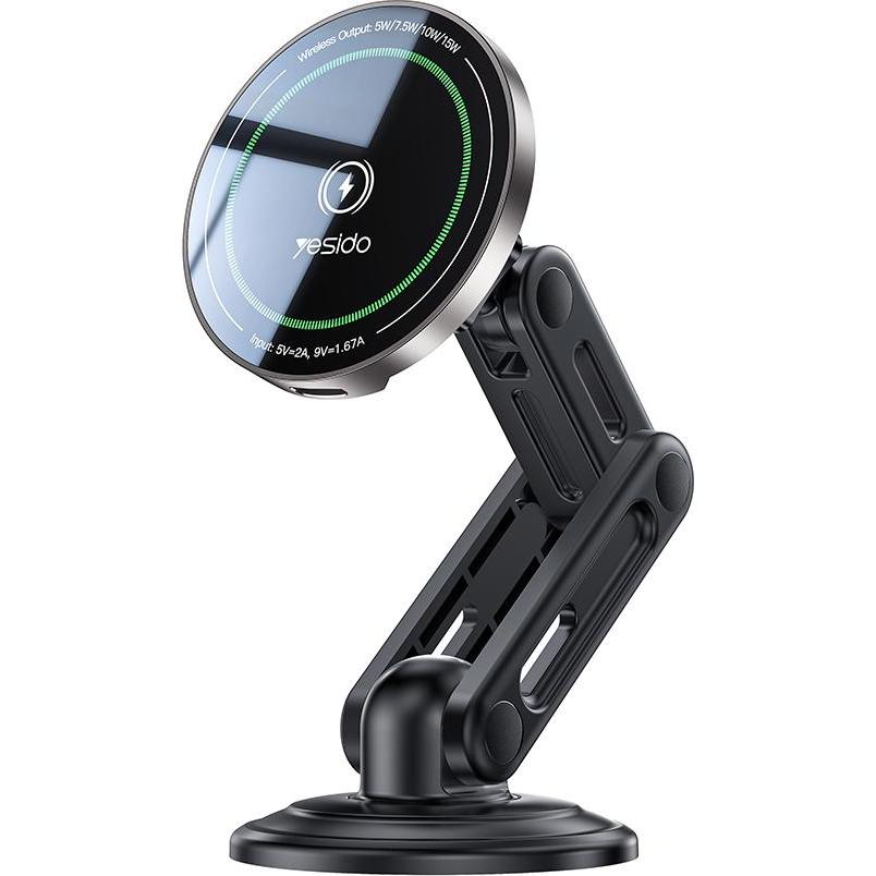 Yesido Supporto automatico Supporto per telefono con caricatore wireless Nero, Adattatore per auto, Nero
