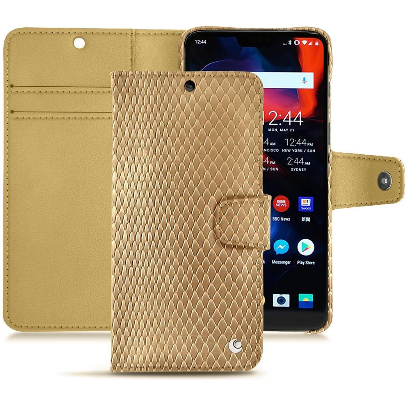 Noreve Lederschutzhülle Wallet (OnePlus 6), Smartphone Hülle, Beige