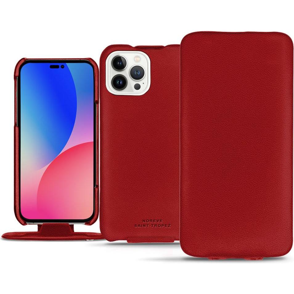 Noreve Lederschutzhülle vertikal (Apple iPhone 14 Pro Max), Smartphone Hülle, Rot