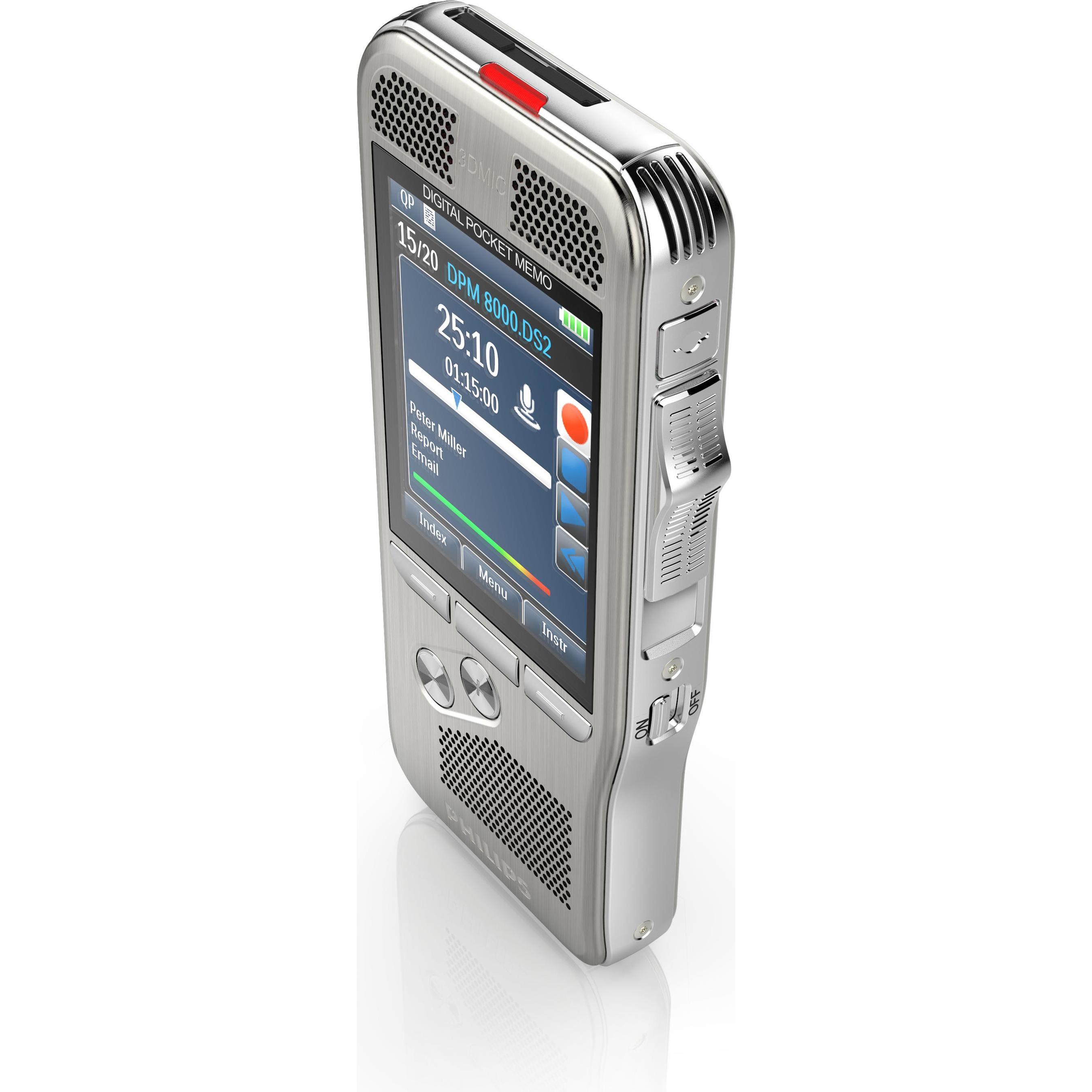 Philips DPM8300 Pocket Memo Integrator (ohne Software, Schiebeschalter) (4 GB), Diktiergerät, Silber