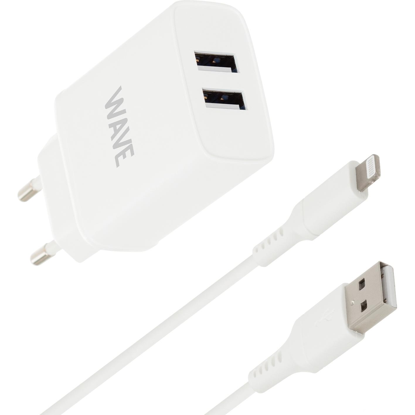 Wave verkkolaturi 2 x USB + Lightning-kaapeli,, valkoinen (17 W), USB Ladegerät, Weiss