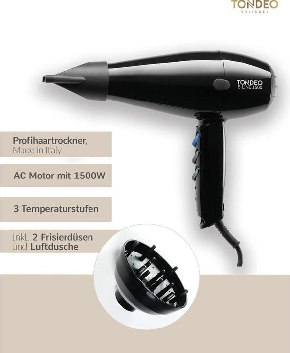 Immagine prodotto Tondeo E-Line asciugacapelli 1500 nero (1500 W)