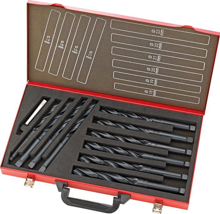 Actual product image Magni Twist drill set DIN345 HSS roll rolled 14-23mm, 1mm stg. Metal case FORTIS (14-23mm)
