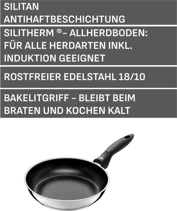 Produktbild Silit Antihaft Pfanne Edelstahlpfanne Bratpfanne 24cm Domus Induktion beschichtet (Bratpfanne, Edelstahl, 24 x 7.50 cm)
