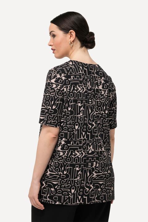 Immagine prodotto Ulla Popken T-shirt dal taglio svasato con lettere, scollo a tunica e mezze maniche (42, 44)