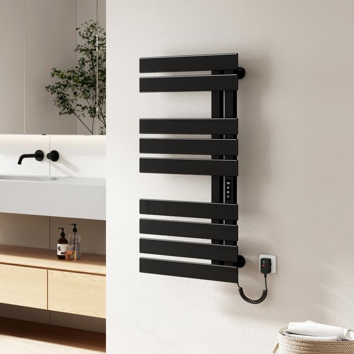 Emke Electric towel rail with LED display 100x50 cm 320W WiFi Timer Right cable connection Black