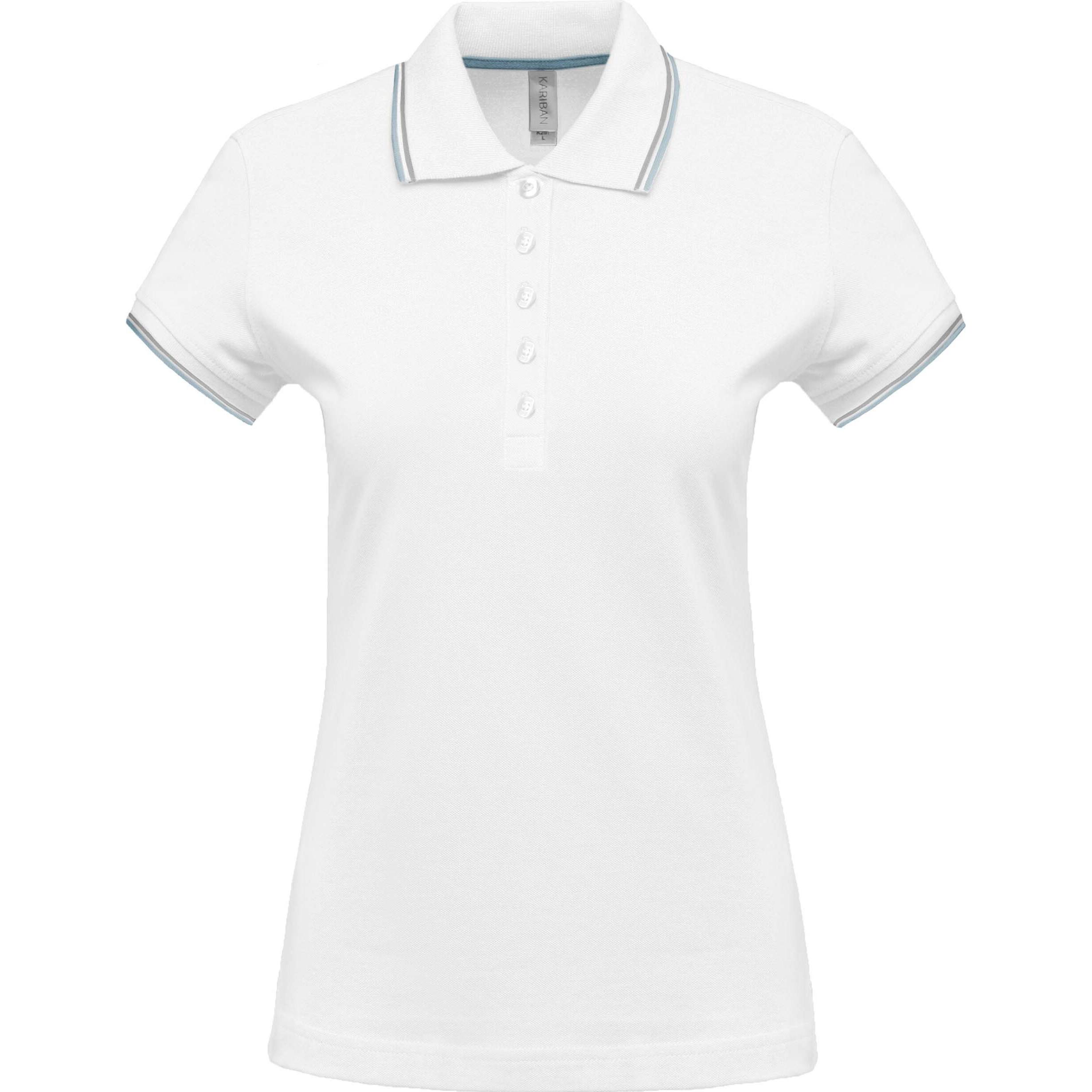 Kariban, Damen, Shirt, 5 boutons, Weiss, Blau, (L)