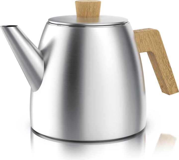 Arendo Teekanne aus Edelstahl mit Holzgriff, Siebeinsatz, 1L, Isolierkanne, Doppelwandig, Edelstahl Teesieb (1 l)