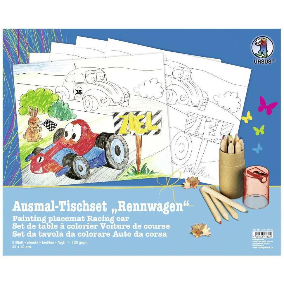 Ursus, Tischset, Ausmaltischset Rennwagen (1 x, 33 x 40 cm)