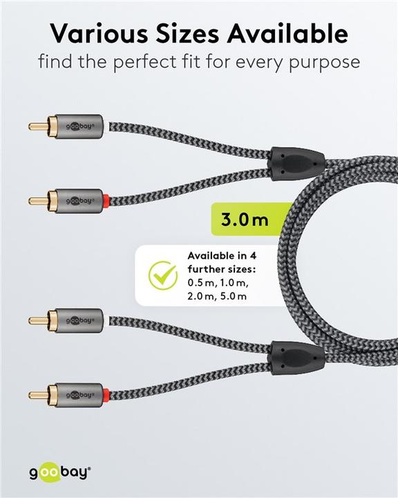 Produktbild Goobay Stereo-Cinchkabel, 3 m, Sharkskin Grey (3 m, Cinch Kabel)