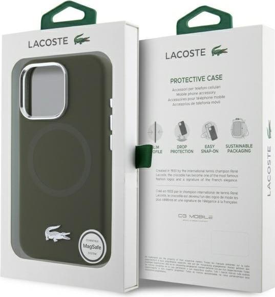 Image du produit Lacoste LCHMP16XSMAB iPhone 16 Pro Max 6.9" cible/khaki étui rigide en silicone Croco Logo MagSafe (Apple iPhone 16 Pro Max)